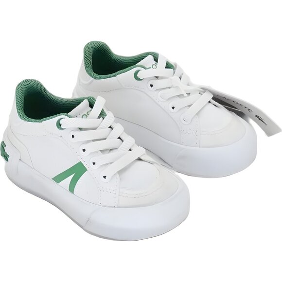 Lacoste L004 Boys Sneakers White Green Casual Lace Up Kids US 5 - Picture 4 of 6